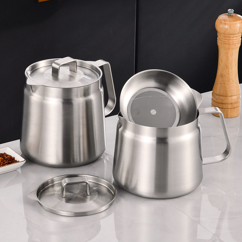 哇噢定制304不锈钢油壶家用大容量储油罐瓶带过滤网炸篮油滤油壶