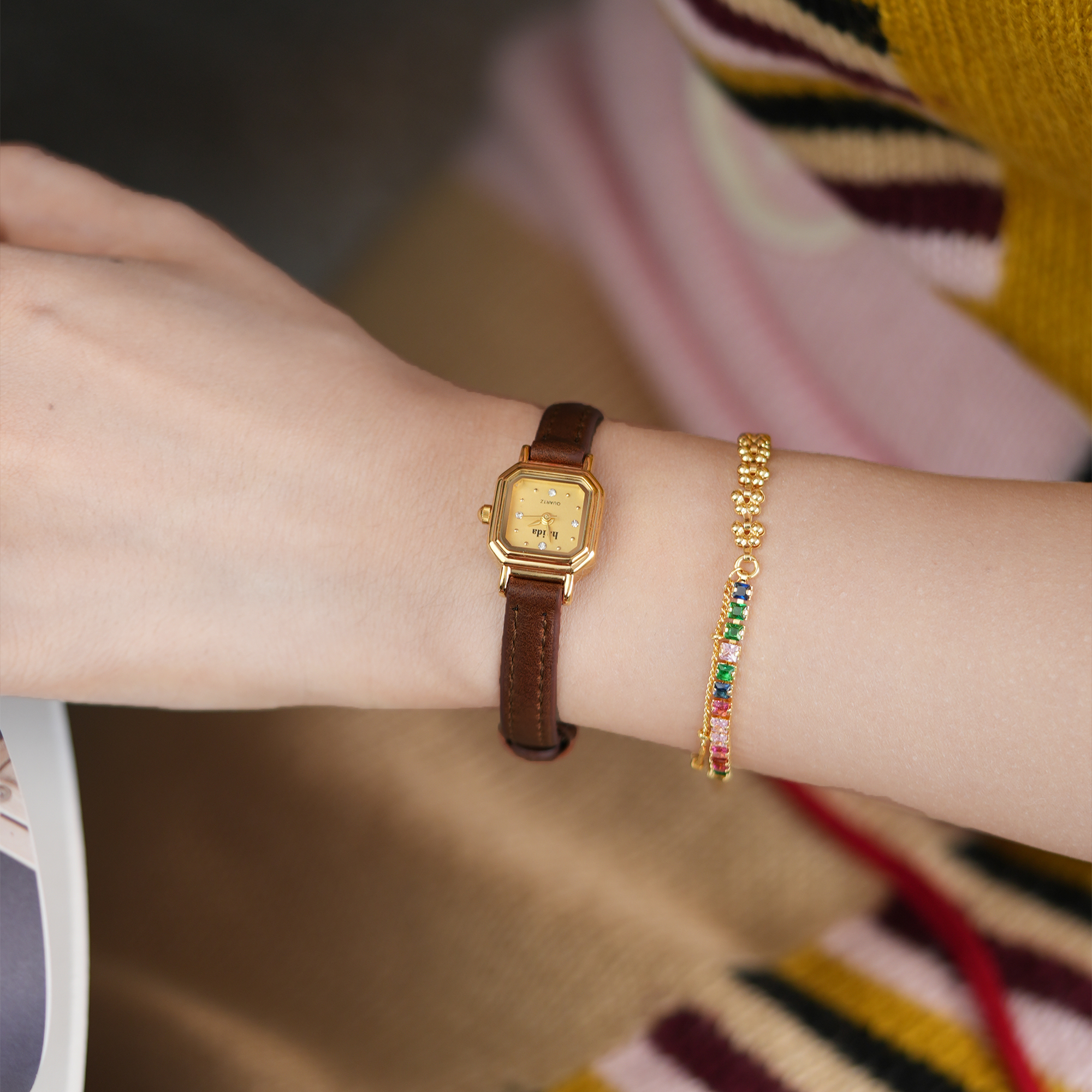 haida韩里韩气时尚美拉德棕手表