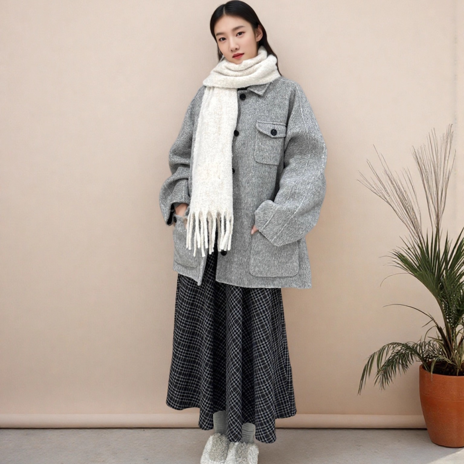 欧货高端实体牦牛绒d.two品牌宽松大码翻领复古羊毛呢外套大衣