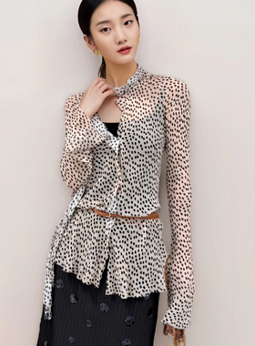 做工精细专柜正品个性原创设计品牌秋季红色波点薄款修身长袖衬衫