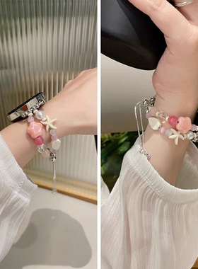 夏日贝壳适用华为GT3表带GT4智能GT5手表带41mm手链式watch3pro金属gtrunner链条watchbuds钢链gspro女款gt2