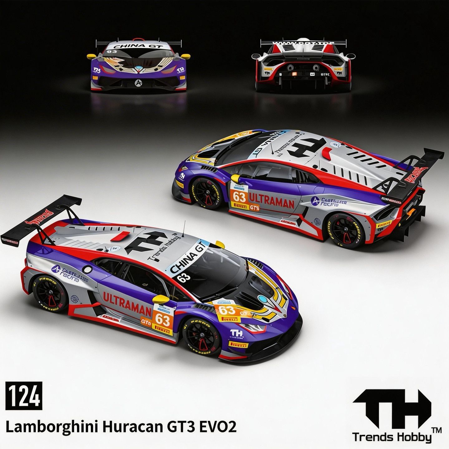 TH 1:64兰博基尼飓风 GT3 EVO2124号迪迦奥特曼涂装合金模型现货图片
