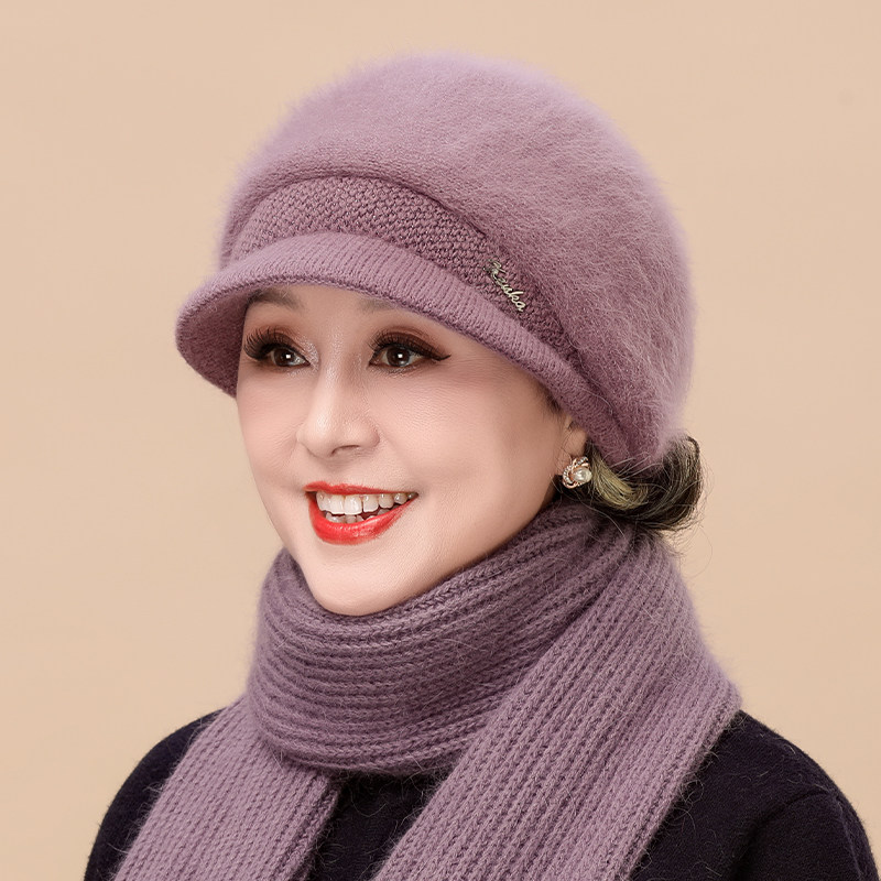 中老年人帽子女妈妈秋冬天加厚保暖帽奶奶兔毛线针织洋气棉帽防寒