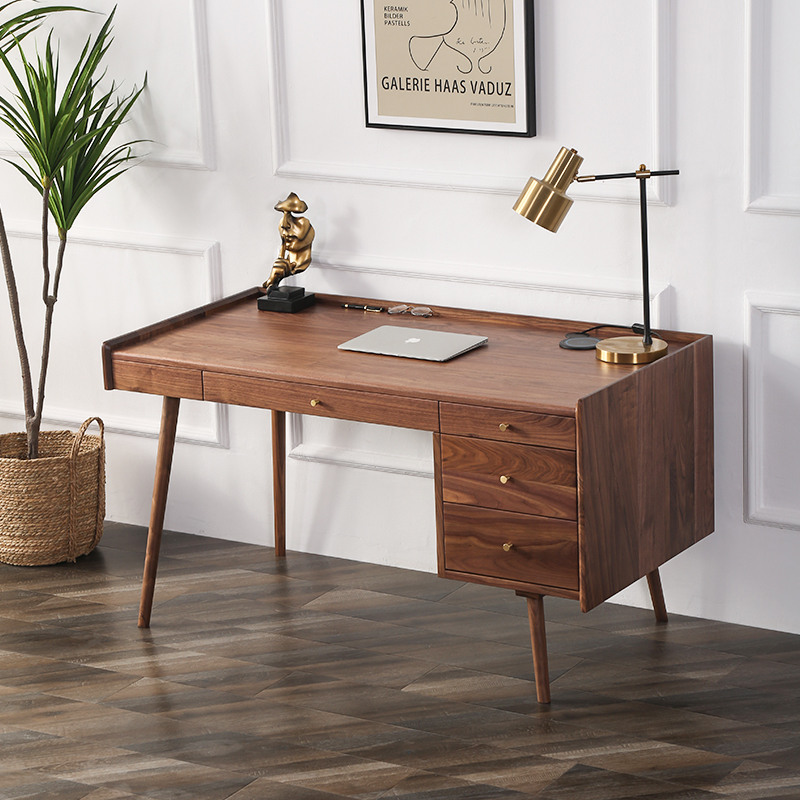 梵怡多格实木书桌黑胡桃木北欧日式樱桃电脑工作台学习办公书桌椅