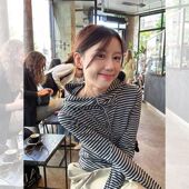 复古条纹连帽长袖 显瘦上衣 设计感独特修身 T恤女2025早秋新款 帽衫