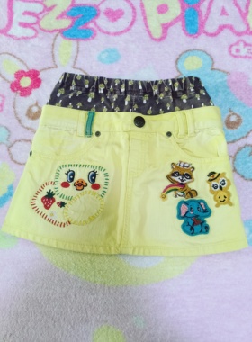 110码牛仔半身裙黄色重工grand ground 刺绣现货9新可爱日系潮牌