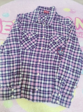 Inner中古衬衫纯棉格子紫色9新现货150码55长度42胸围