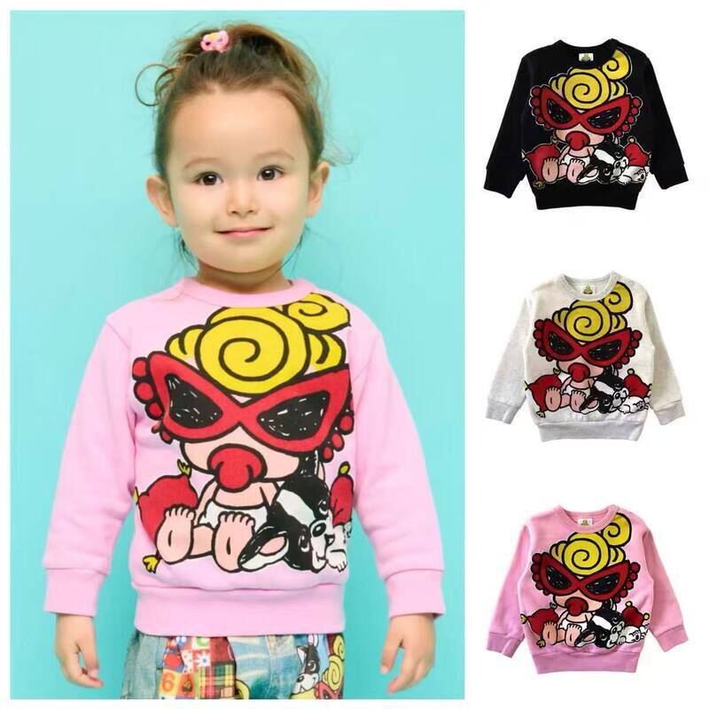 黑超25秋冬依偎法斗图案男童女童抓绒卫衣纯棉日系潮牌包邮