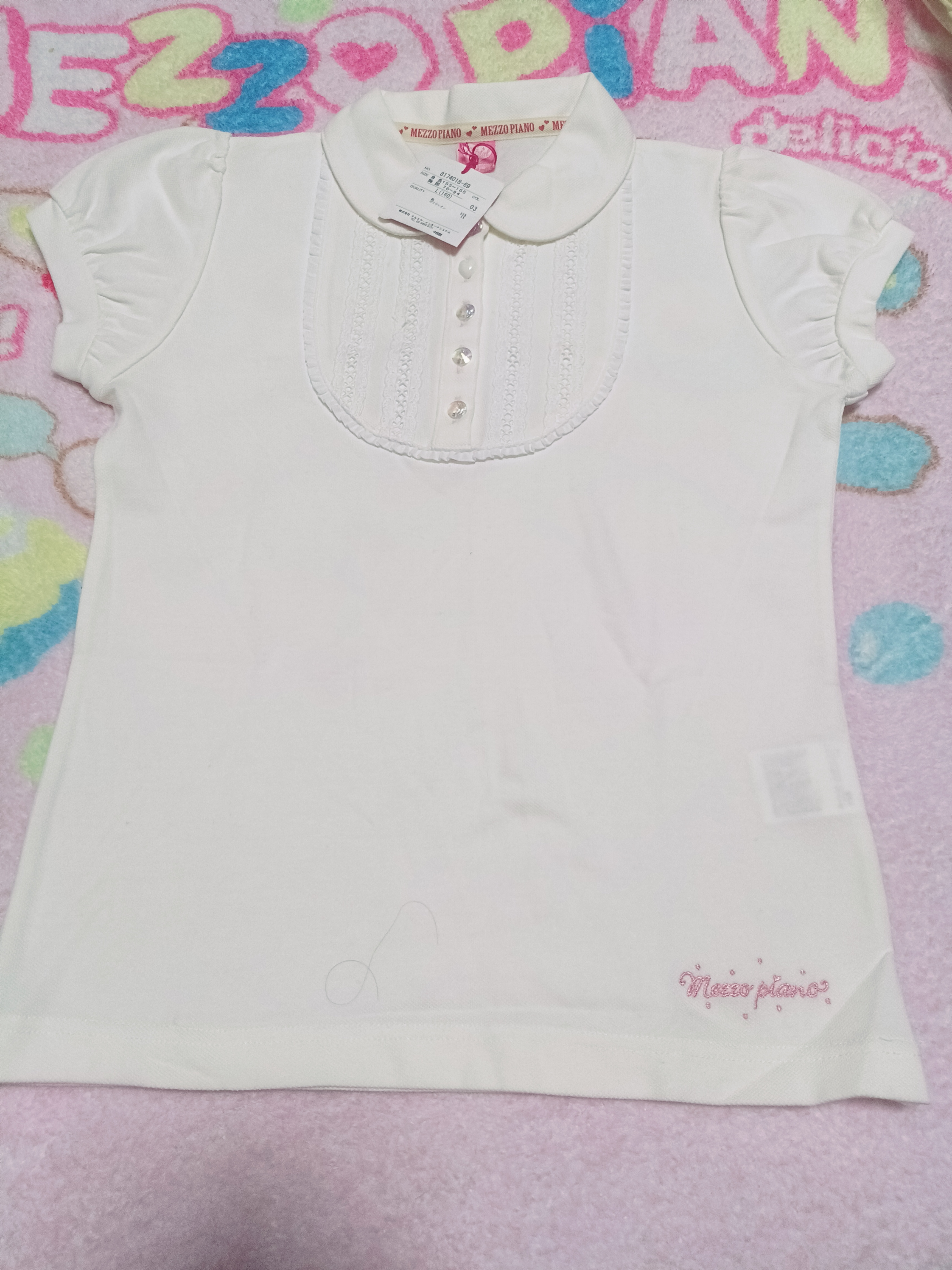 160码mezzopiano全新日本制中大童钢琴短袖夏季打底衫上衣polo