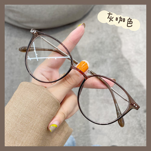超轻圆框素颜茶色防蓝光眼镜圆脸