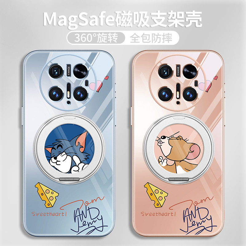 适用华为mate70pro+手机壳磁吸自带支架mt60猫和老鼠情侣mater新款magsafe360度旋转pura70ultra指环扣huawei
