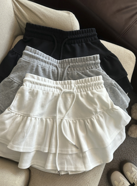 芭蕾风系带高腰A字防走光半身裙女夏荷叶边蛋糕裙防走光短裙