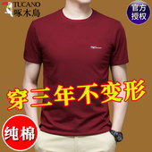 T恤男士 短袖 纯棉半袖 宽松中年男装 上衣 啄木鸟夏季 体恤打底衫 新款