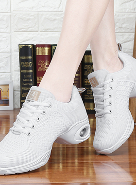 杨丽萍团队表演比赛广场舞鞋耐磨软底舞蹈鞋女新款白色网面跳舞鞋