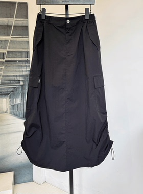 设计感大口袋侧抽绳工装裙半身裙女夏A字裙小众裙潮黑色女装裙子