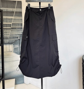 设计感大口袋侧抽绳工装裙半身裙女夏A字裙小众裙潮黑色女装裙子