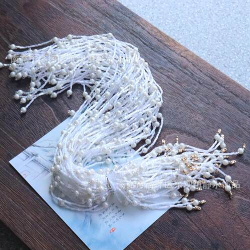 K02长款45cm角珠米珠流苏半成品猫眼闪白汉服古风发簪材料diy花边