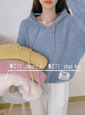 雪尼绒带帽抽绳加厚针织衫毛衣