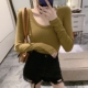 简约草黄绿玫红深紫咖色圆领长袖 螺纹T恤女弹力打底修身 上衣早秋
