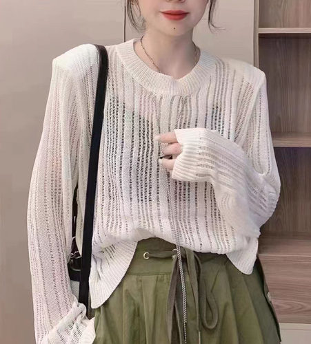 拉链长袖冰丝针织防晒衫女