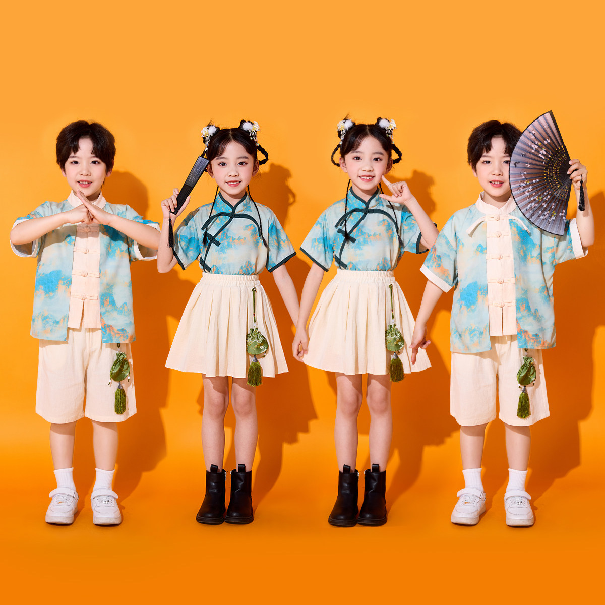 儿童合唱服中国风啦啦队演出服装小学生运动会班服幼儿园园服汉服