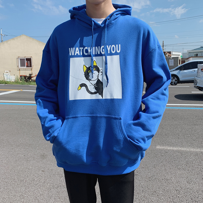 Autumn New Sanitary Wear Men's Long Sleeve Trendy Printed Jacket Hong Kong Style Leisure Student's Large Men's Wear