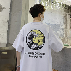 Cotton!! short sleeve T-shirt loose men's creative printing Hong Kong Style Korean couple half sleeve