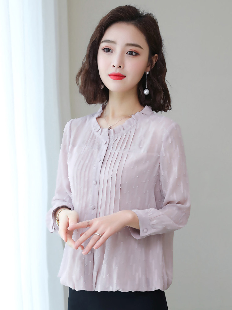 VERSATILE AGE-REDUCING CHIFFON SHIRT WOMENS 2023 NEW TEMPERAMENT HIGH-END FASHION TOP LONG-SLEEVED THIN FOREIGN STYLE UNDERSHIRT