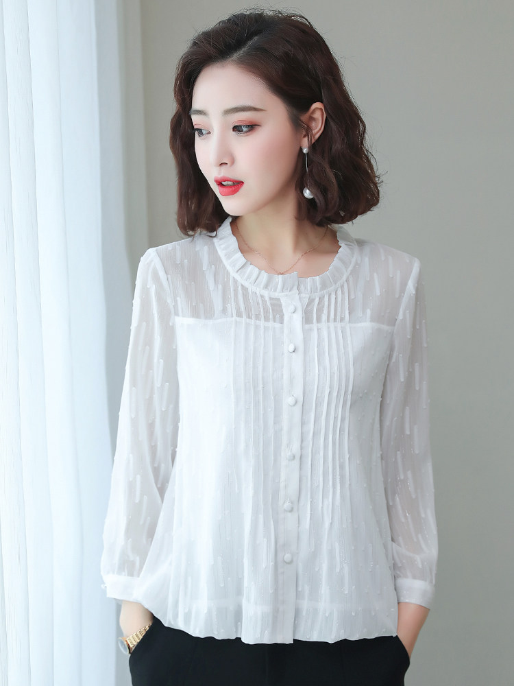 VERSATILE AGE-REDUCING CHIFFON SHIRT WOMENS 2023 NEW TEMPERAMENT HIGH-END FASHION TOP LONG-SLEEVED THIN FOREIGN STYLE UNDERSHIRT