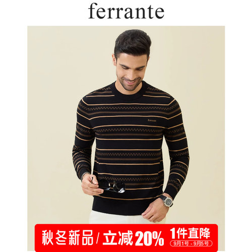 Ferrante/费兰特意式休闲经典条纹时尚圆领胶印LOGO毛衣 5274-70