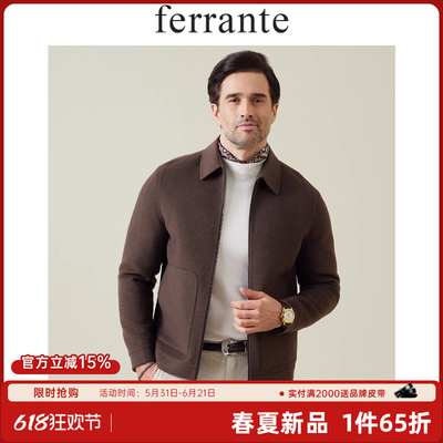 ferrante费兰特男意式休闲经典老钱风羊毛翻领双包袋夹克3241-00