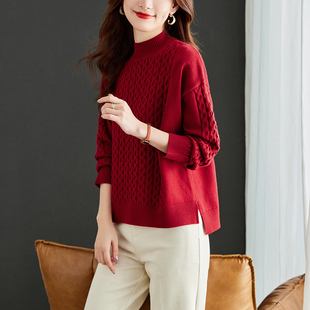 红色毛衣2025蛇年本命年衣服前短后长上衣打底衫女秋冬内搭针织衫