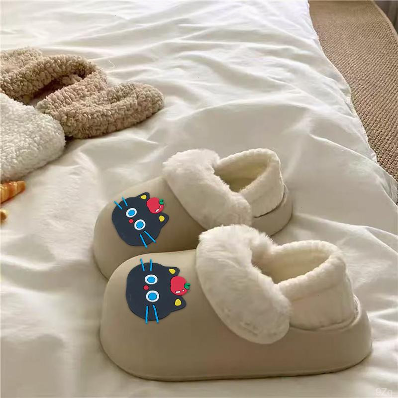 拖鞋女款秋冬外穿厚底防水防滑可拆卸舒适休闲毛绒秋冬季保暖棉鞋