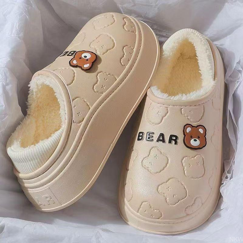棉拖鞋女款冬季室内保暖防水厚底踩屎感加绒包跟可外穿情侣棉鞋男