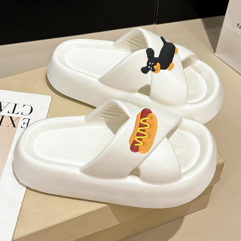 交叉腊肠狗拖鞋情侣休闲平底防滑轻便女士外穿夏季踩屎感居家拖鞋