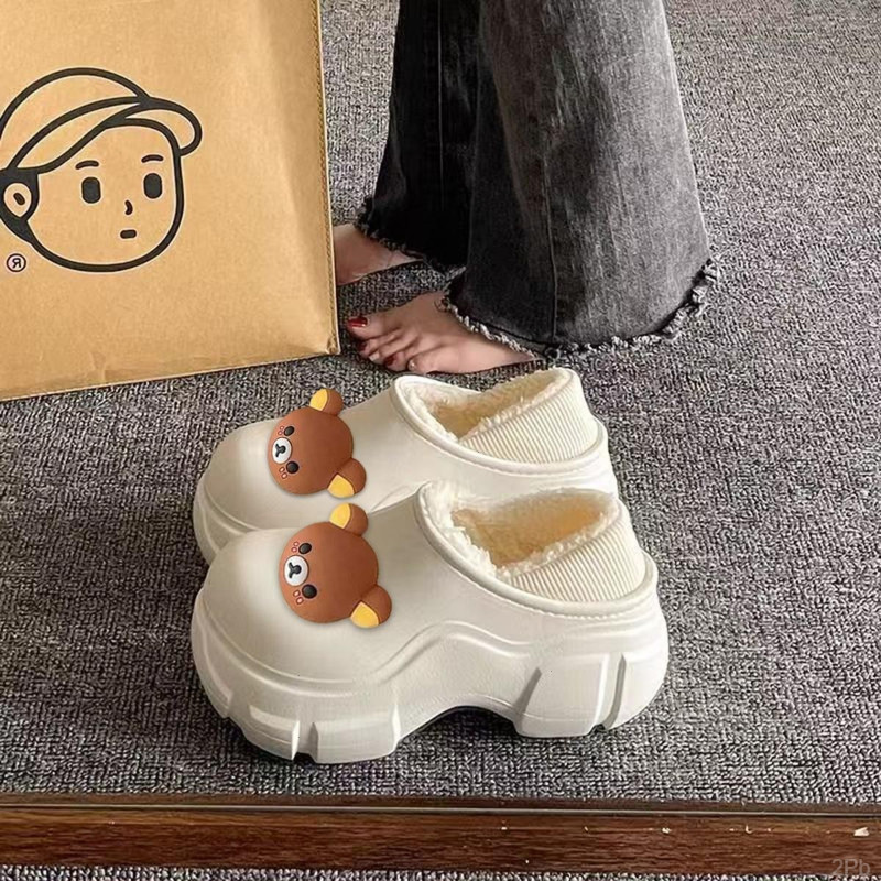 防水棉拖鞋女冬季外穿可爱小狗加绒保暖厚底增高防滑外穿包跟棉鞋