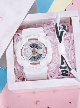 学生女ins风孩初中运动跑步多功能小清新电子手表少女简约气质白