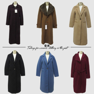 古着女士毛呢外套高个子加长款 显瘦孤品尾货 厚实保暖呢子大衣修身