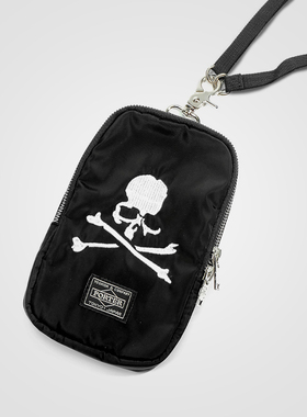 潮牌mmj挂脖手机包黑色朋克骷髅头绣花男女同款单肩斜挎迷你小包