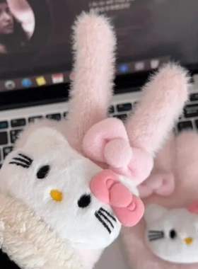 保暖手套骑车骑行kt猫冬防仿兔绒HelloKitty蝴蝶结防寒