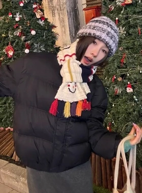 加厚新款圣诞节针织感围脖女氛围流苏！满满手绣雪人围巾保暖