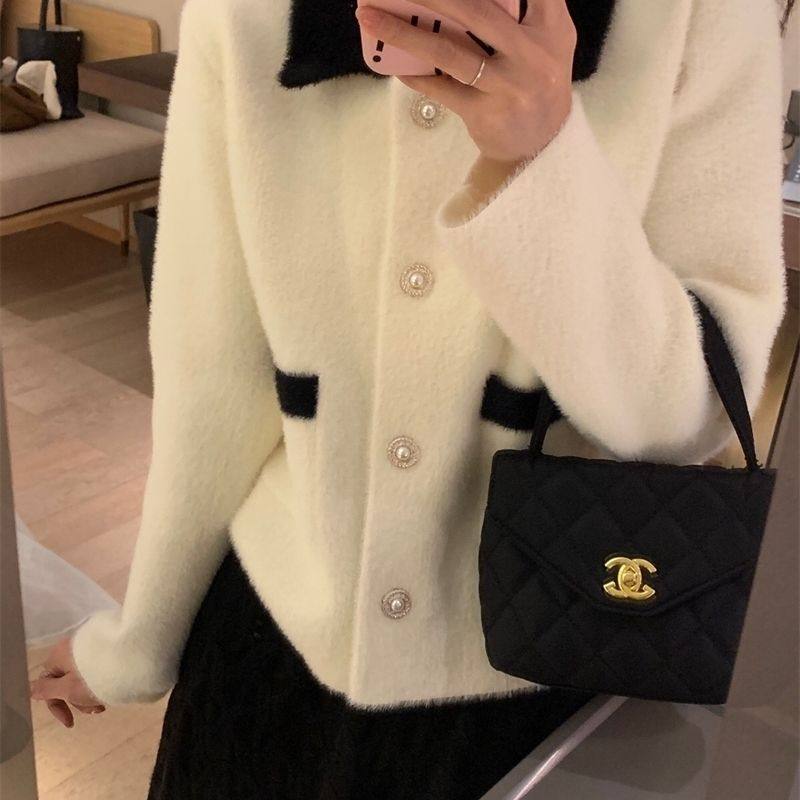 小香风仿水貂绒外套针织开衫女2025秋冬新款高级感内搭短款上衣,女装/女士精品,毛针织衫,淘宝优惠券,粉丝福利购,淘宝优惠卷