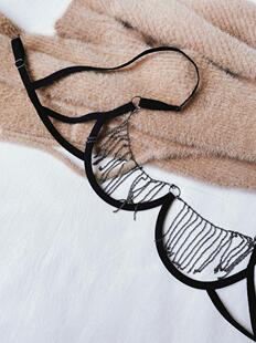 T mi 臀迷法式性感胸链内衣 镂空全透明纯欲文胸流苏比基尼