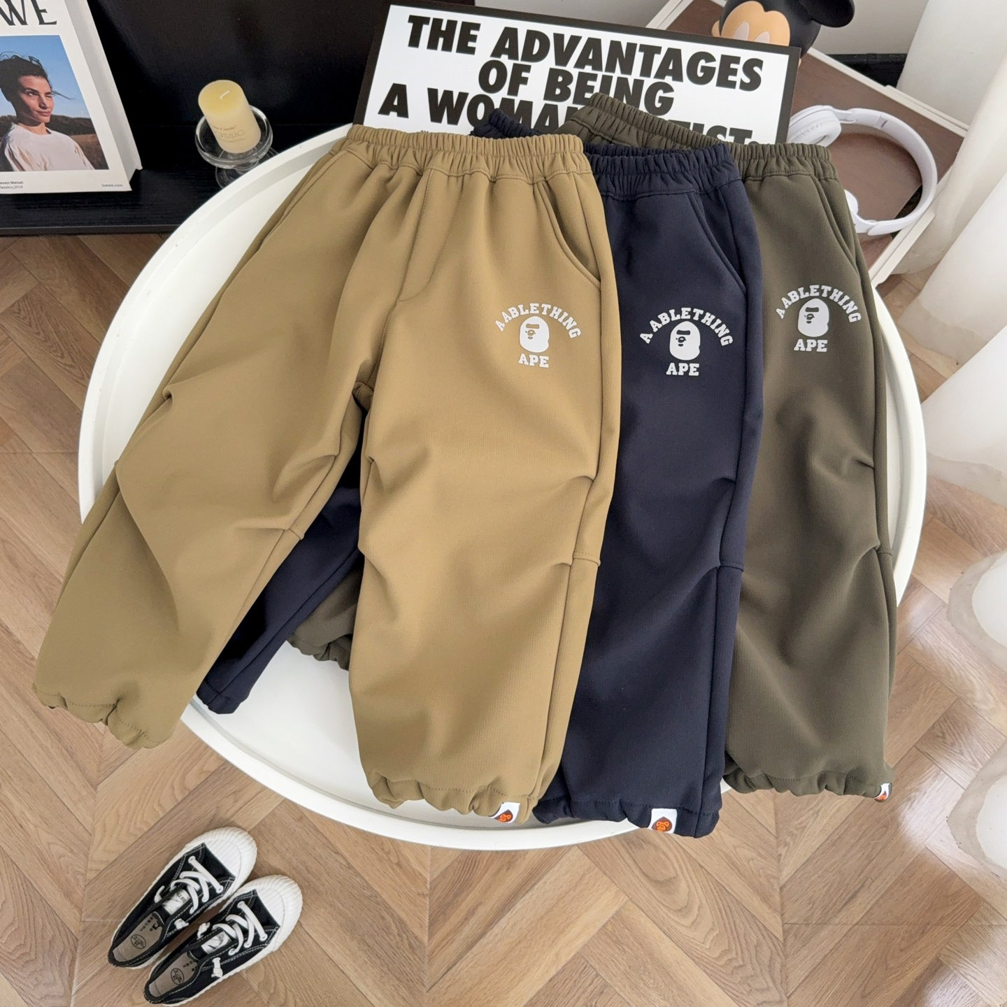 潮牌儿童加绒长裤新款男童女童保暖洋气系户防风外休闲宽松裤子潮