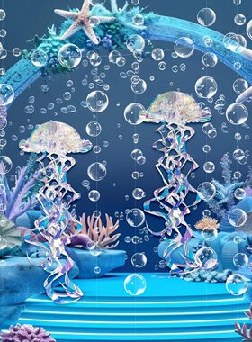 夏季海洋风主题装饰水母蜂窝球挂饰婚庆派对仿真气泡商场创意吊饰