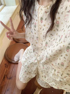 少女纯棉甜美兔子短袖短裤家居服