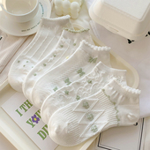 森系花边袜子女浅口棉质ins潮夏天薄款 可爱日系甜美绿色春秋短袜