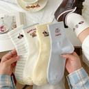2025新款 中筒袜透气吸汗棉袜运动可爱甜美 奶黄卡通袜子女生秋冬季