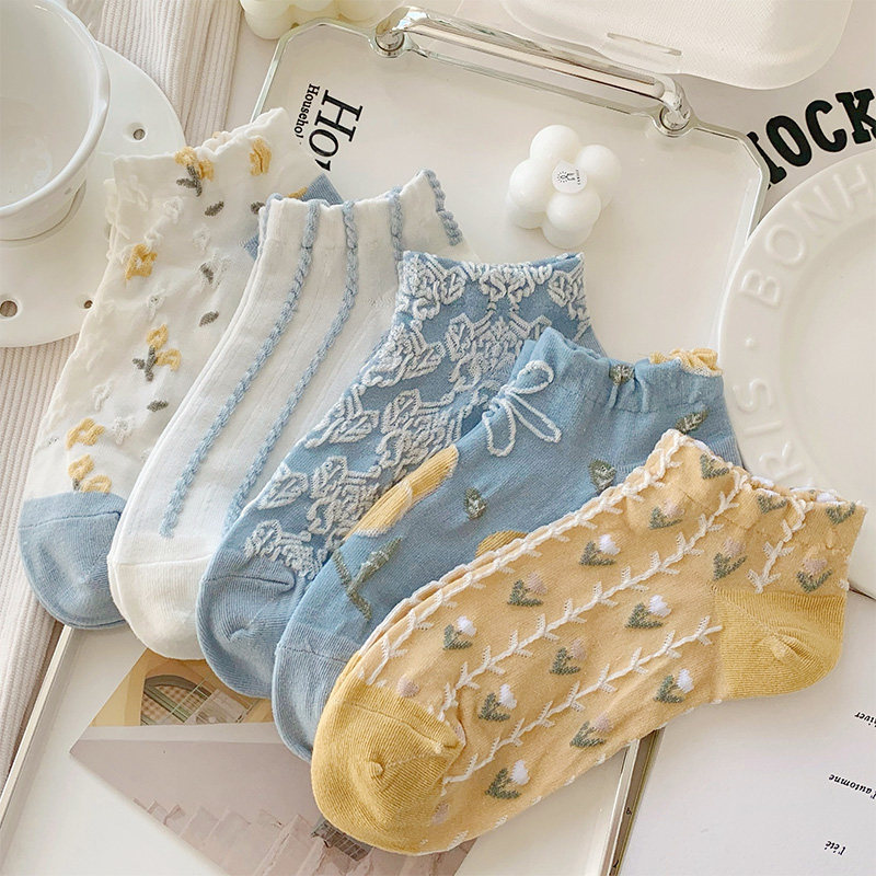 日系清新袜子女短袜浅口棉袜夏季薄款ins潮复古文艺碎花低帮船袜,女士内衣/男士内衣/家居服,短袜,淘宝优惠券,粉丝福利购,淘宝优惠卷