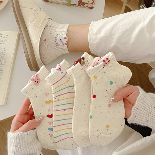 卡通袜子女短袜春夏季透气棉袜ins潮可爱点子纱小兔短筒浅口船袜